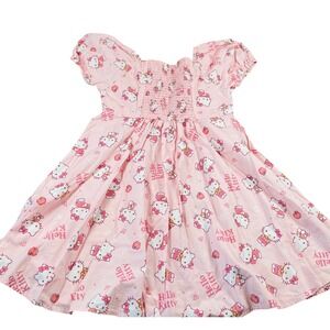 Hello Kitty Girls Dress Pink Cotton XL 14‎ Smocked Puff Sleeve Sanrio Mad Engine
